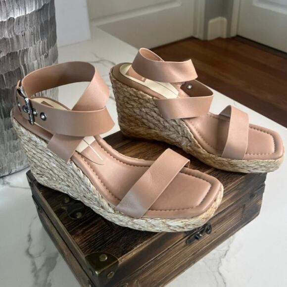Dolce Vita Aldona Wedge Sandals in Cafe Leather - Picture 1 of 8